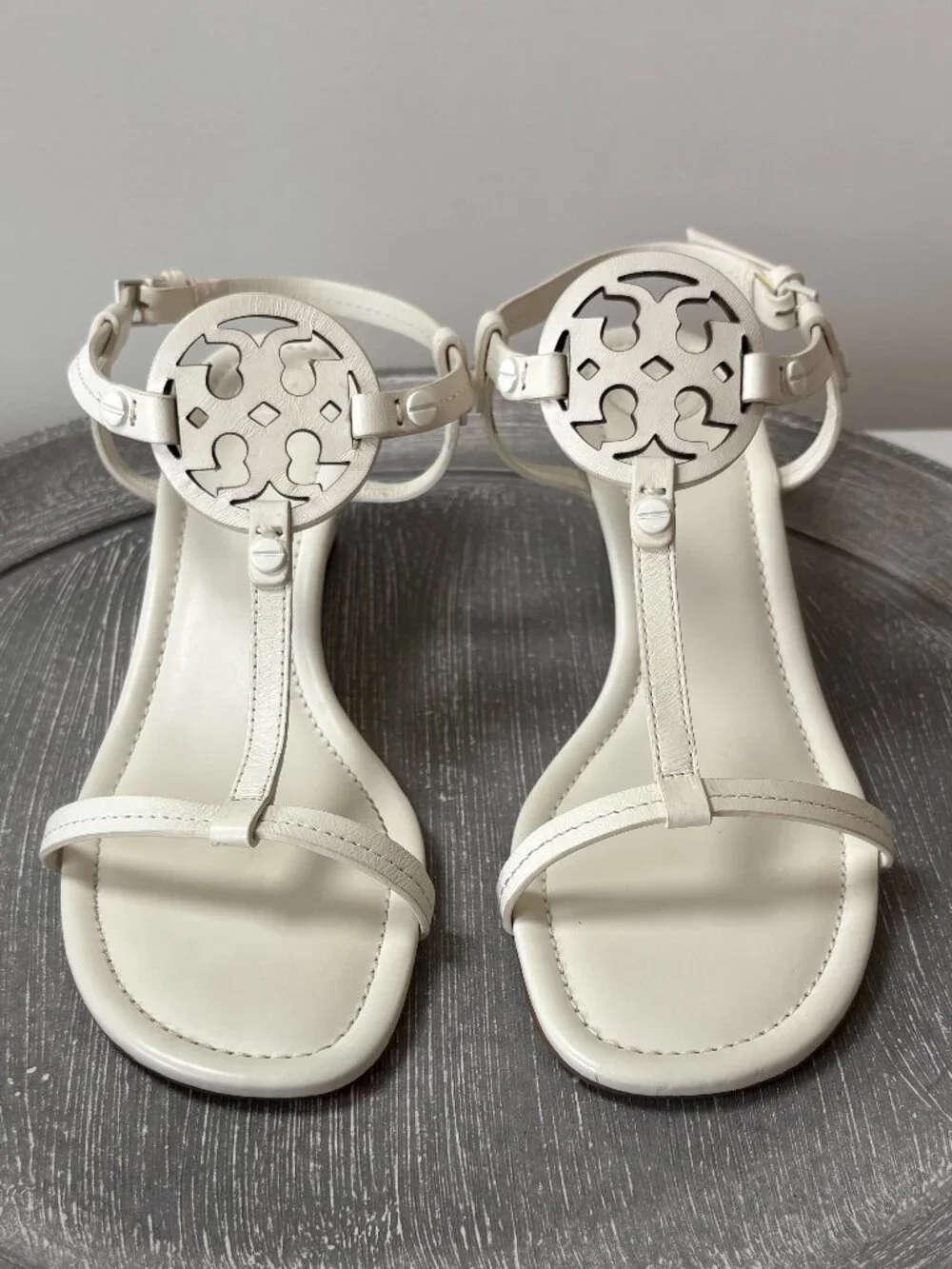 NWOT - Tory Burch Miller T-Strap Reva Wedge Sandals - Bleach - Size 9